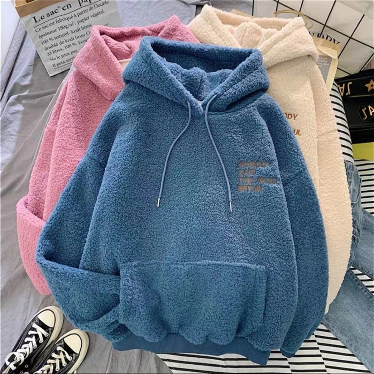 Women's Korean Loose Hoodie | Autumn Winter Letter Print Sweatshirt | Casual Warm Long Sleeve Streetwear Top