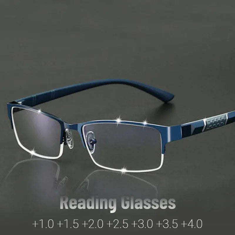 Metal Anti-Blue Light Reading Glasses for Men – Business Farsighted Eyewear Diopter 0 to +4.0