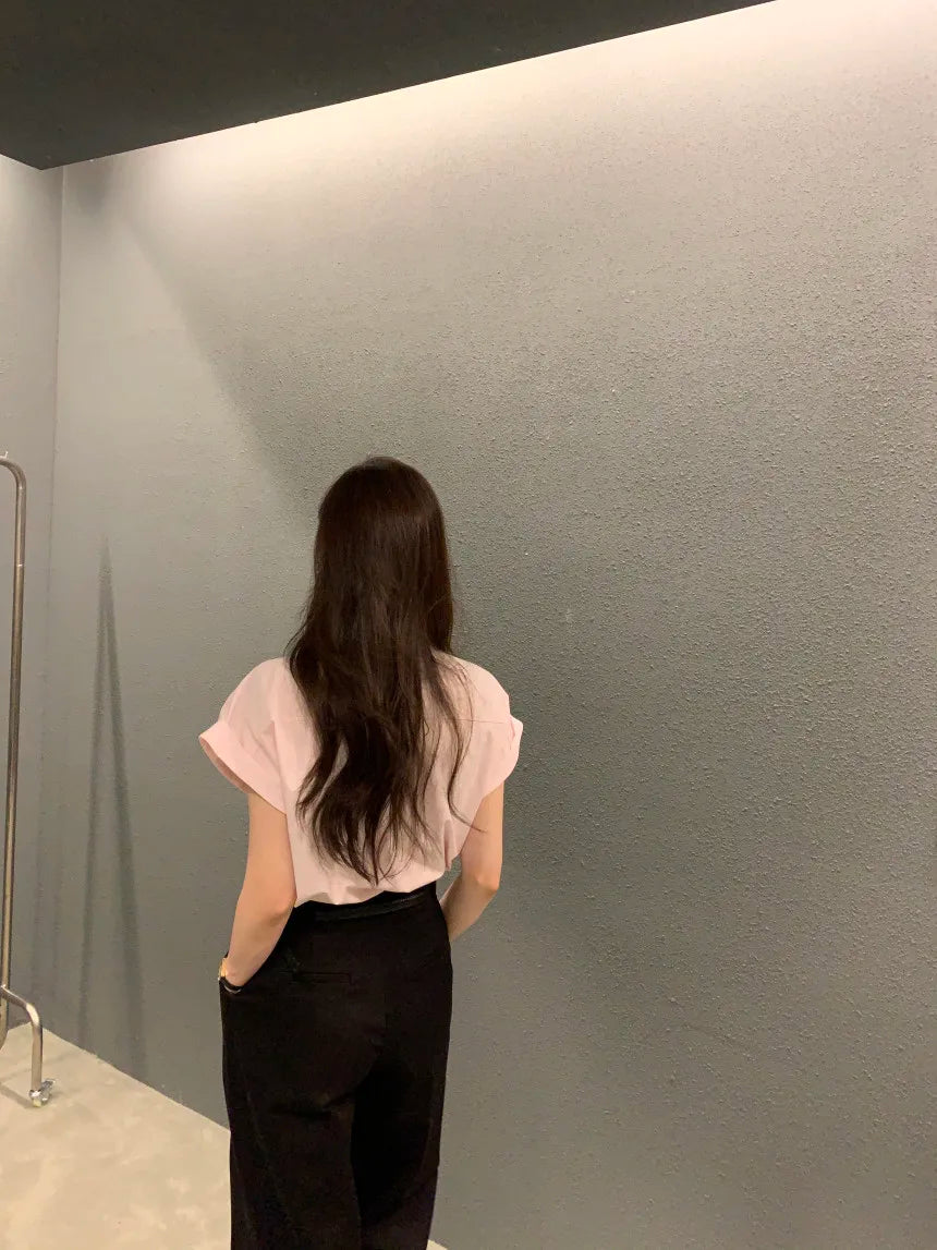 Chic Summer Loose Women’s Shirt | Classic Pure Color Professional Blouse with Small Lapel Collar