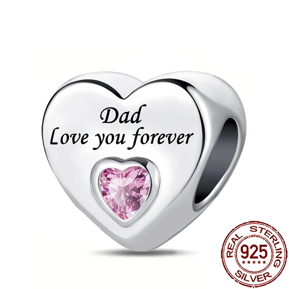 2025 New 925 Sterling Silver Family Love Heart Charm Beads | Sister, Daughter & Mother Pendant for Bracelets & DIY Jewelry