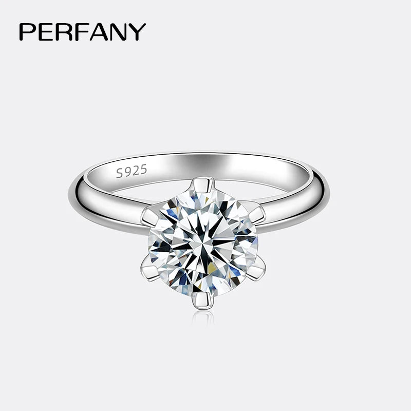 PERFANY 1–5CT Moissanite Ring for Women | S925 Pure Silver Six-Claw GRA Certified