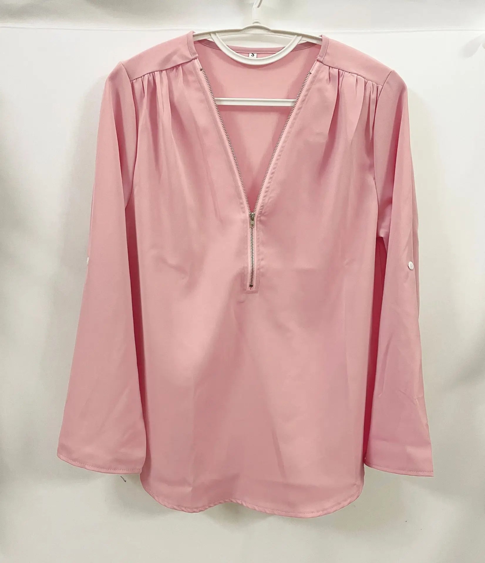 Summer Women’s Chiffon Blouse | Deep V-Neck Zipper Tops | Casual Loose Long Sleeve Plus Size Shirt