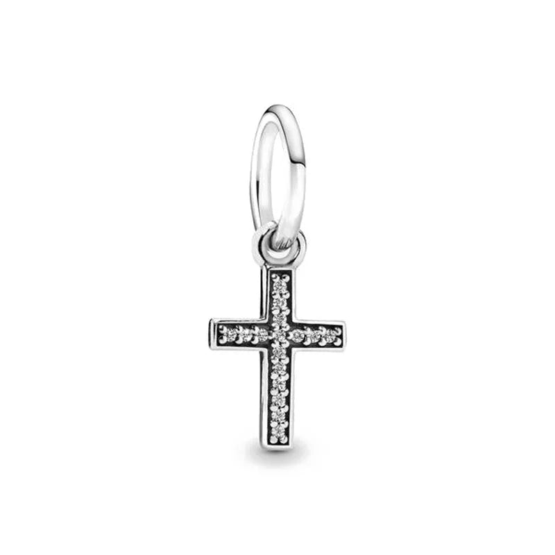 2025 New S925 Silver Spring Ball Bear Cross Pendant – DIY Bracelet Charm for Women