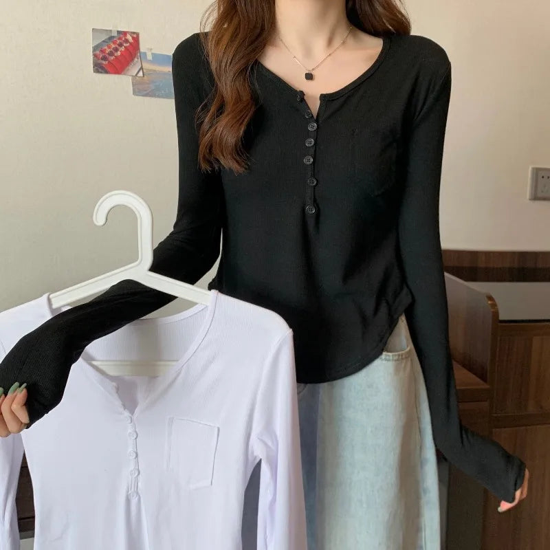 ✨ Plus Size Irregular Hem T-Shirt 👚 Long Sleeve Korean Style Top 🍁 Casual Spring Autumn Commute Wear