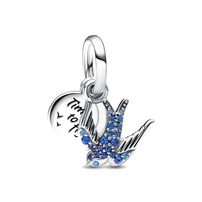 New 925 Sterling Silver Hummingbird & Swallow Pendant Charm | Bird Bead for Original European Bracelet DIY Women’s Jewelry