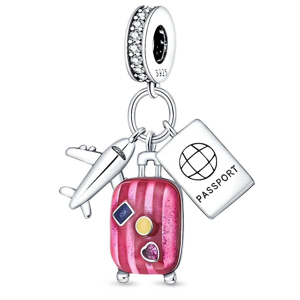 925 Sterling Silver Blue Moon Plane Space Series Glass Beads Clip Charm for Bracelet