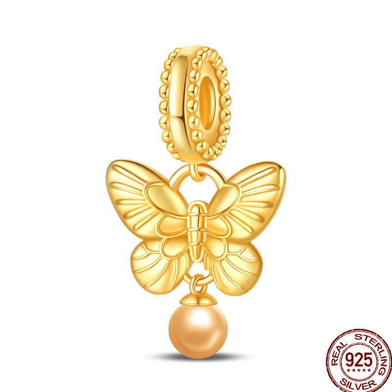 925 Sterling Silver Golden Zircon Saturn Flower Butterfly Charm Bead Fit 3MM Original Bracelet Women DIY Jewelry