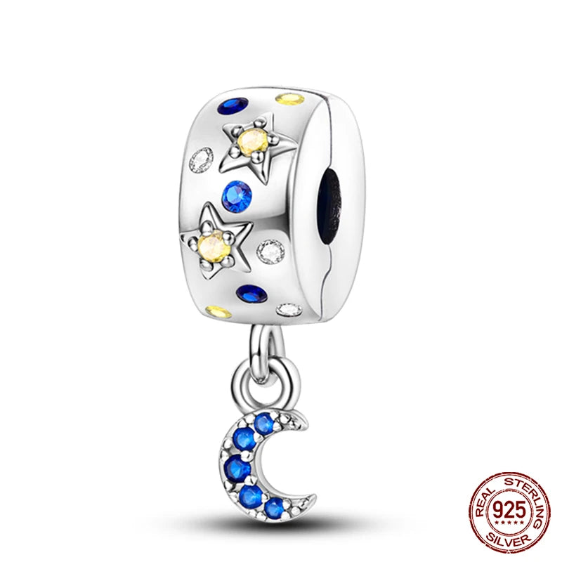 925 Sterling Silver Luminous Butterfly Star Moon Charm Bead | Round Clasp Bead for 3mm DIY Bracelet Jewelry Gift