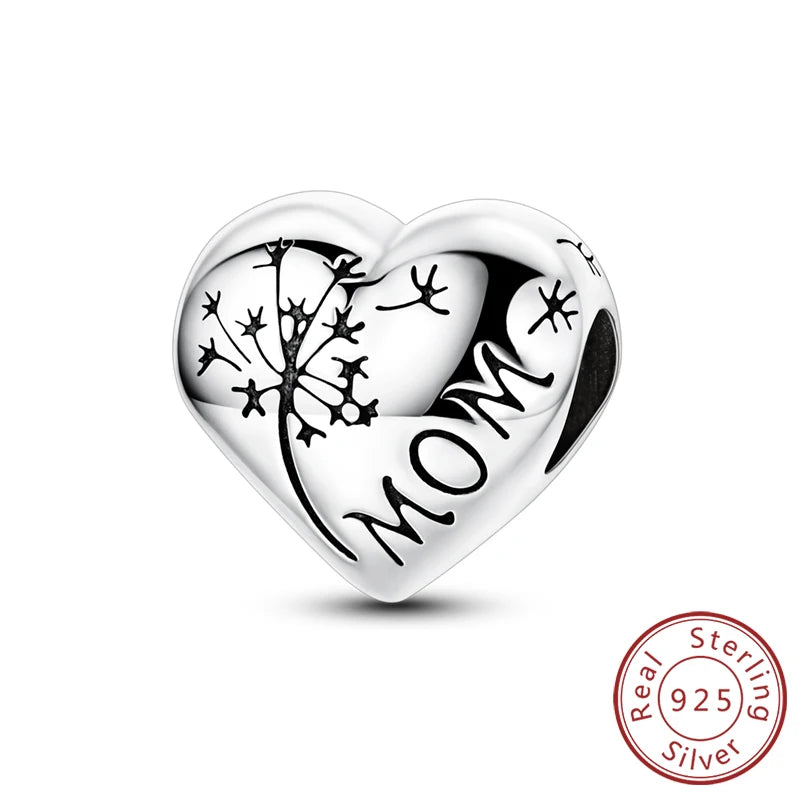 New Love Heart Shaped 925 Sterling Silver Charms – Family & Friendship Charm Beads Fit Original Bracelets for Women