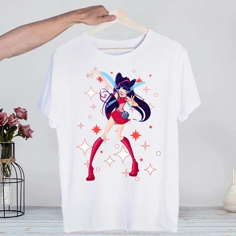 Butterfly Fairy Graphic T-Shirt | Women’s 90s Trend White Short Sleeve Tee | Casual Printed Top