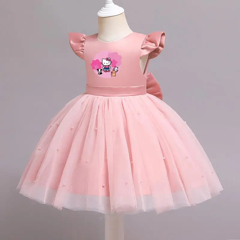 Hello Kitty Girls Lace Tulle Tutu Dress – Sleeveless Princess Wedding & Party Gown for Kids