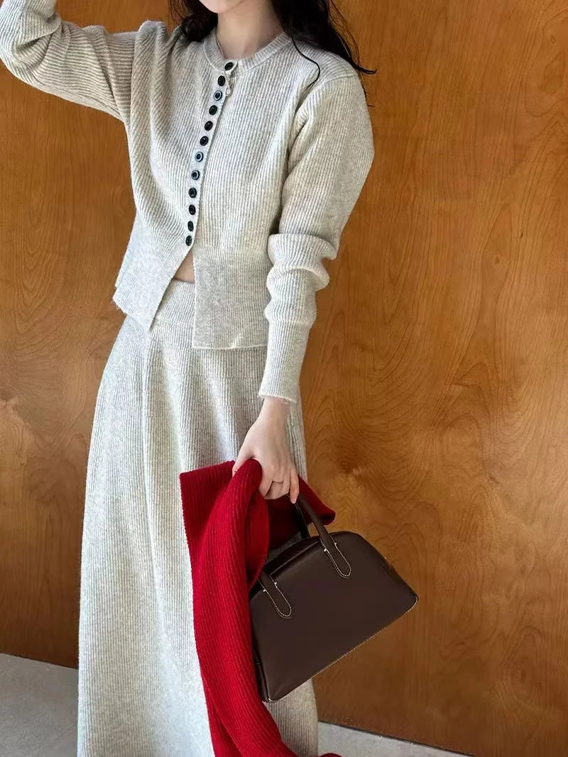 🍂 Soft Cozy Women’s Knitted Sweater & Cardigan Top 👚 Plus Dress Two-Piece Set ✨ Autumn Winter Long Sleeve Commute Wear