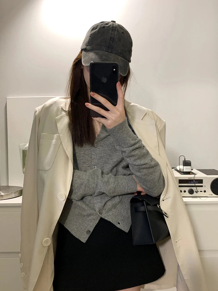 Elegant Knitted Open Cardigan for Women | Slim Fit V-Neck Korean Style Sweater 2025