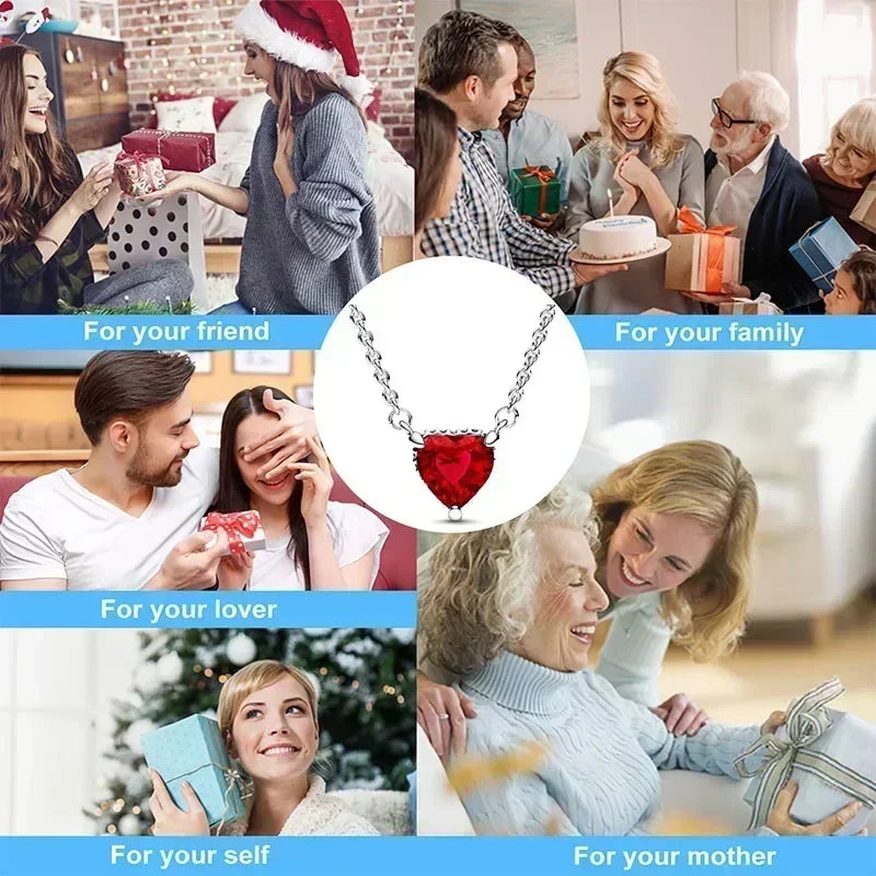 New 925 Sterling Silver Red Heart-Shaped Ring, Necklace & Bracelet | Classic Luxury Charm Jewelry for DIY & Party Gifts