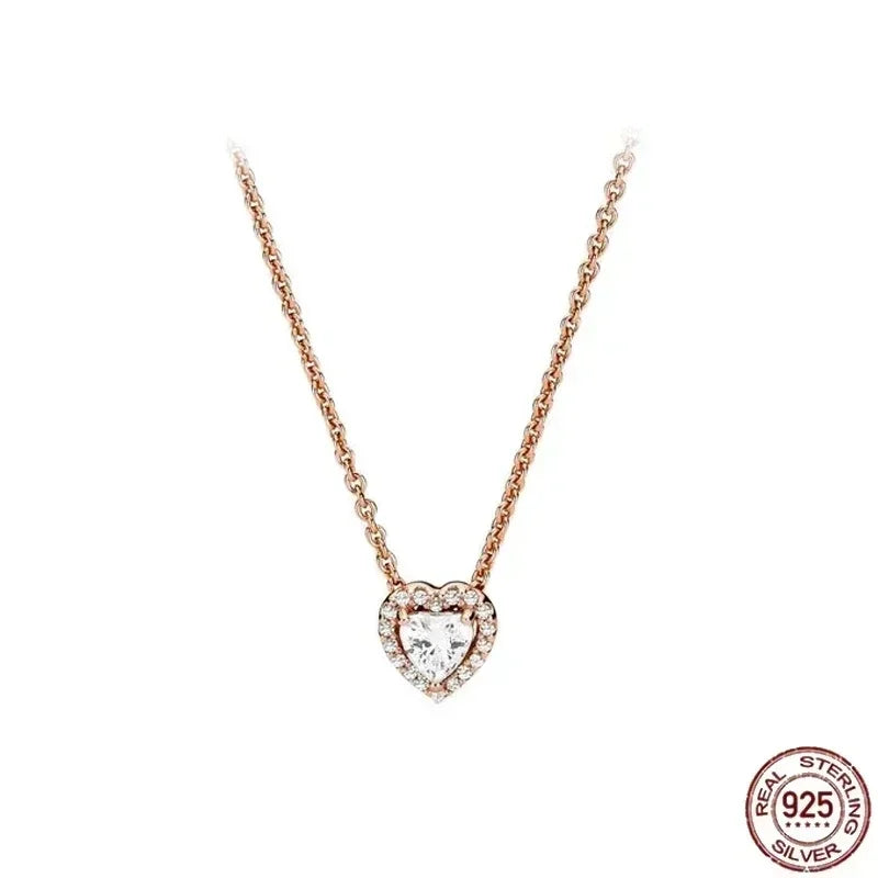 925 Silver Heart Pendant 💖 Dazzling Round Necklace Fits Pandora Gift