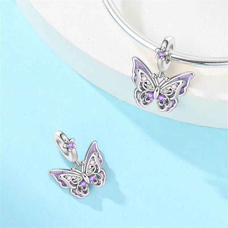 Original 925 Sterling Silver Luminous Lantern & Magic Cat Charm Bead | Glowing Angel Jungle Pendant for Bracelet Jewelry