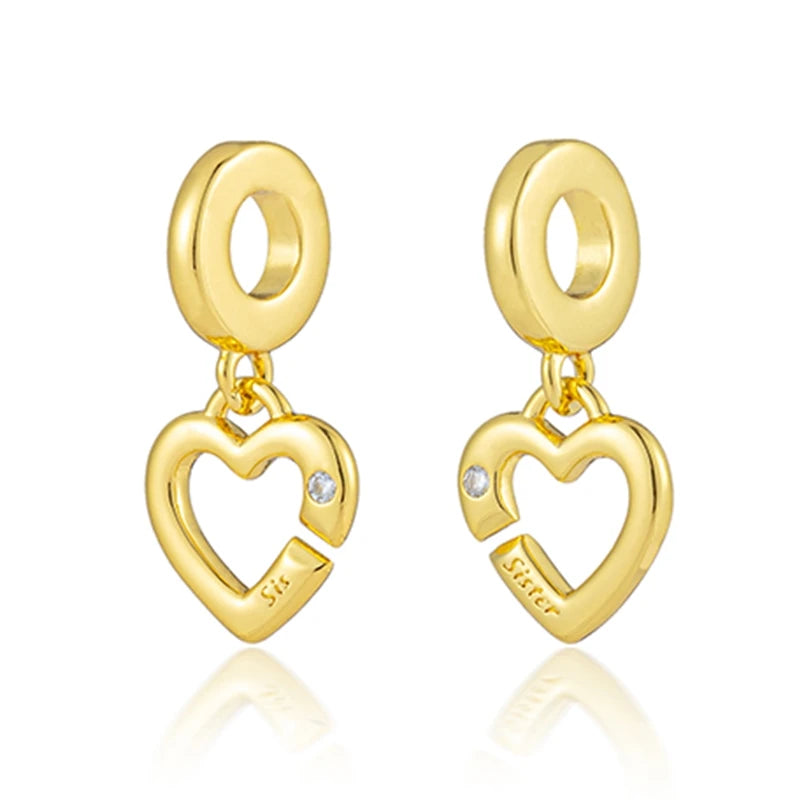 Sparkling Gold Plated Heart & Flower Clip Dangle Charm Beads | Fits Original Snake Bracelet & Necklace | DIY Jewelry Gift for Women