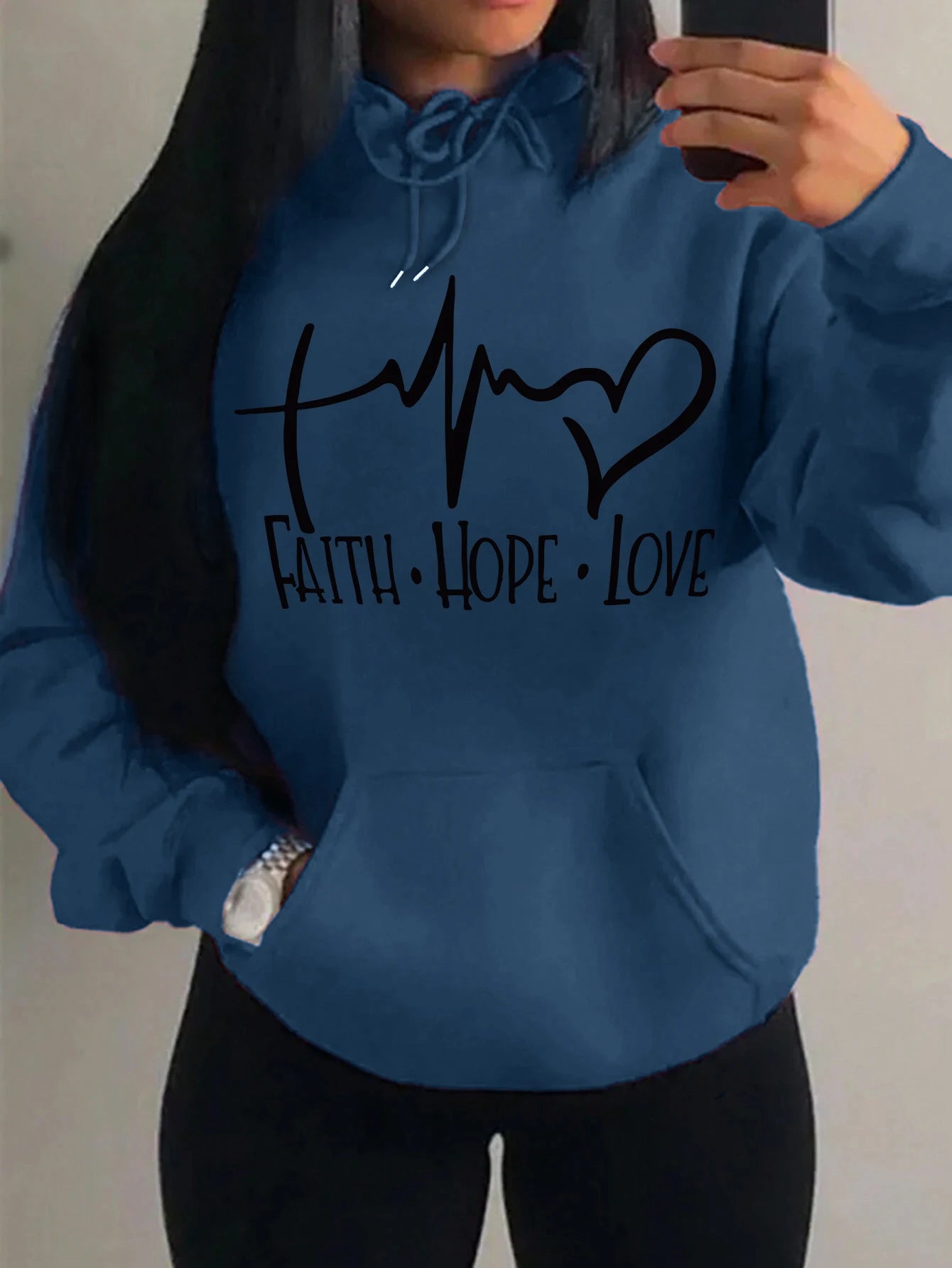 Faith Hope Love Letter Graphic Women’s Hoodie – Casual Loose Streetwear Fleece Pullover Autumn Top