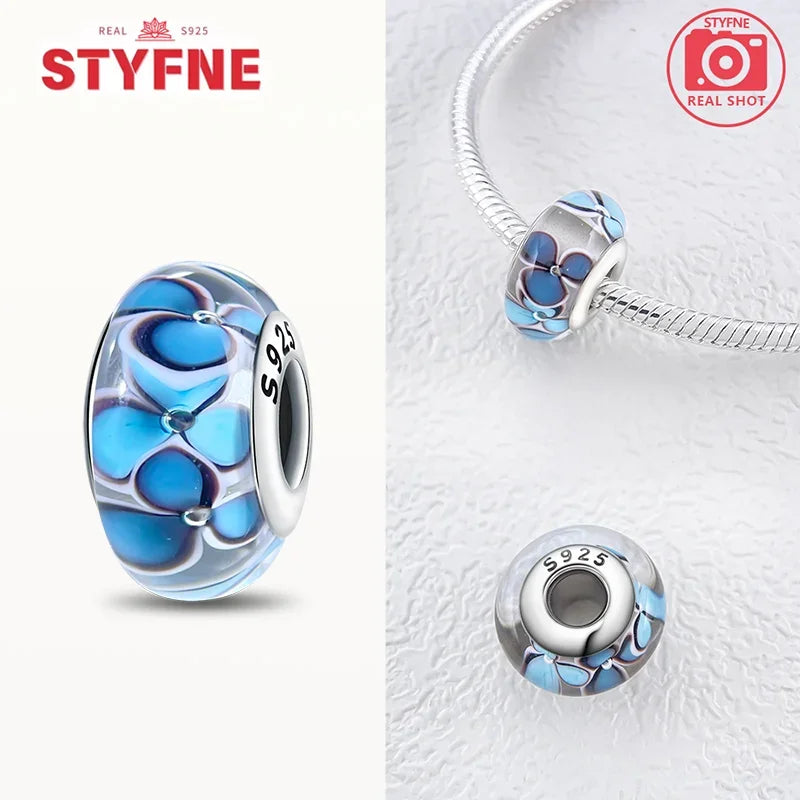 925 Sterling Silver Blue Series Crystal Enamel Murano Bead | Fit Original Bracelet Women DIY Fine Jewelry Gift