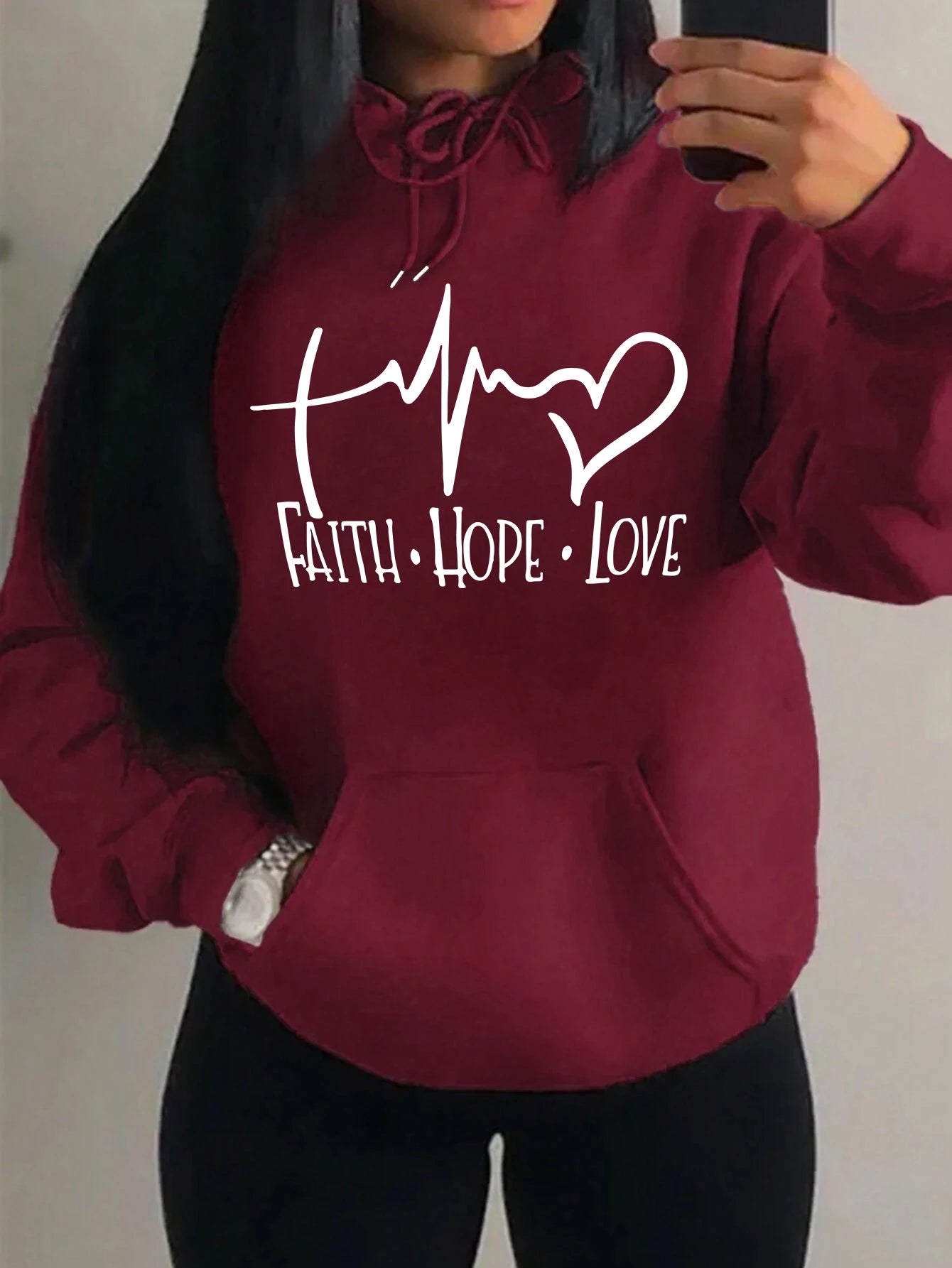 Faith Hope Love Letter Graphic Women’s Hoodie – Casual Loose Streetwear Fleece Pullover Autumn Top