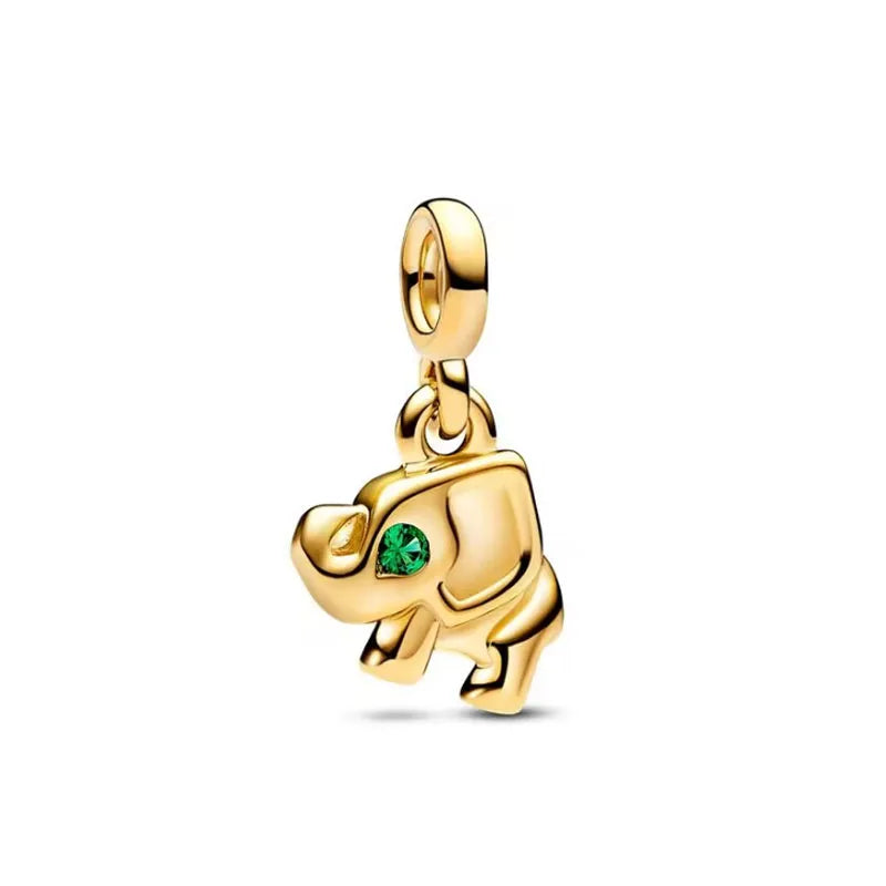 New 925 Sterling Silver ME Series Gold Toothed Elephant Charm | Fit European Original ME Bracelet Accessories Jewelry
