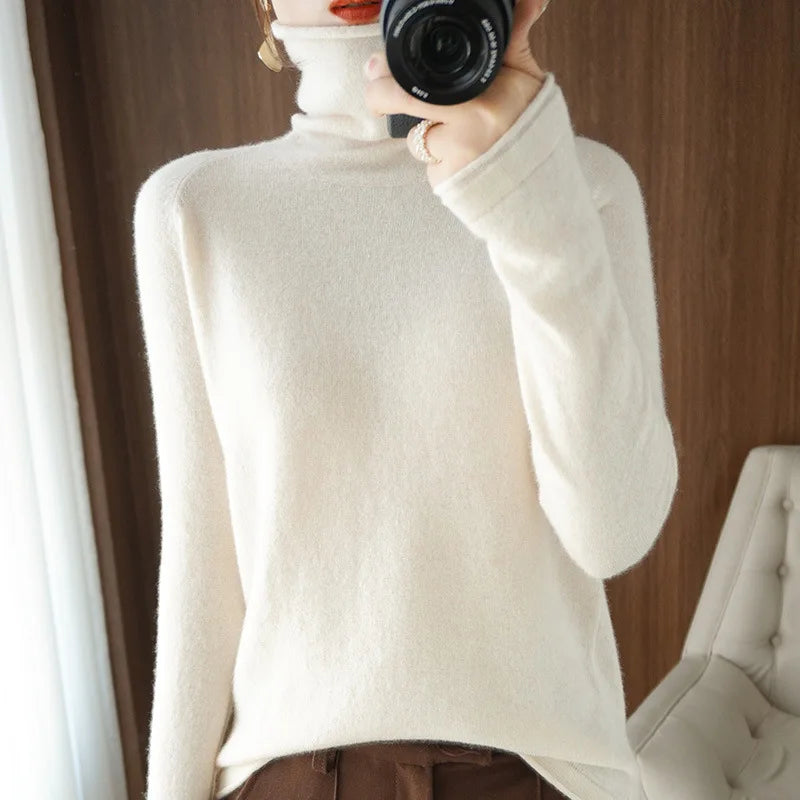 Autumn Winter Women’s Turtleneck Sweater – Slim Fit Long Sleeve Basic Knit Top | Warm Stretch Pullover