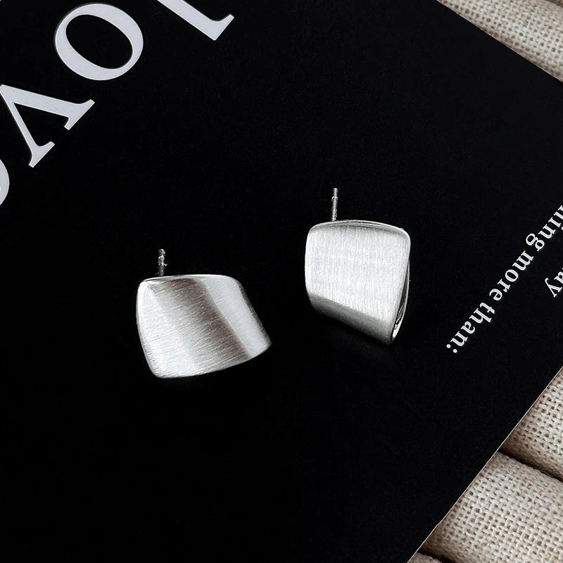 New 925 Sterling Silver Hoop Earrings – Matte Circle Geometric Punk Clip Earrings for Women & Girls