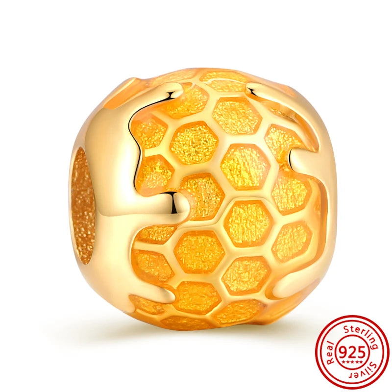 New Plated Gold Sparkling Charm Palace Museum Chicken Cactus Bee Bead | Fit Original 925 Silver Bracelet DIY Jewelry Gift