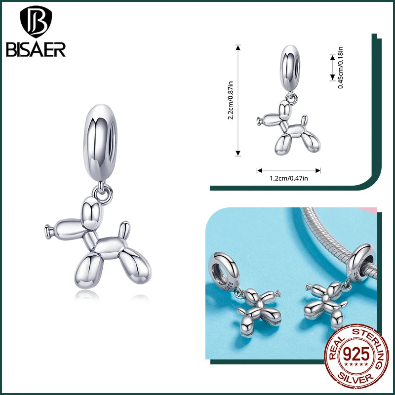 BISAER 925 Sterling Silver Dog Charm | Cute Dachshund Pet Bead Pendant for Women’s DIY Bracelet Jewelry