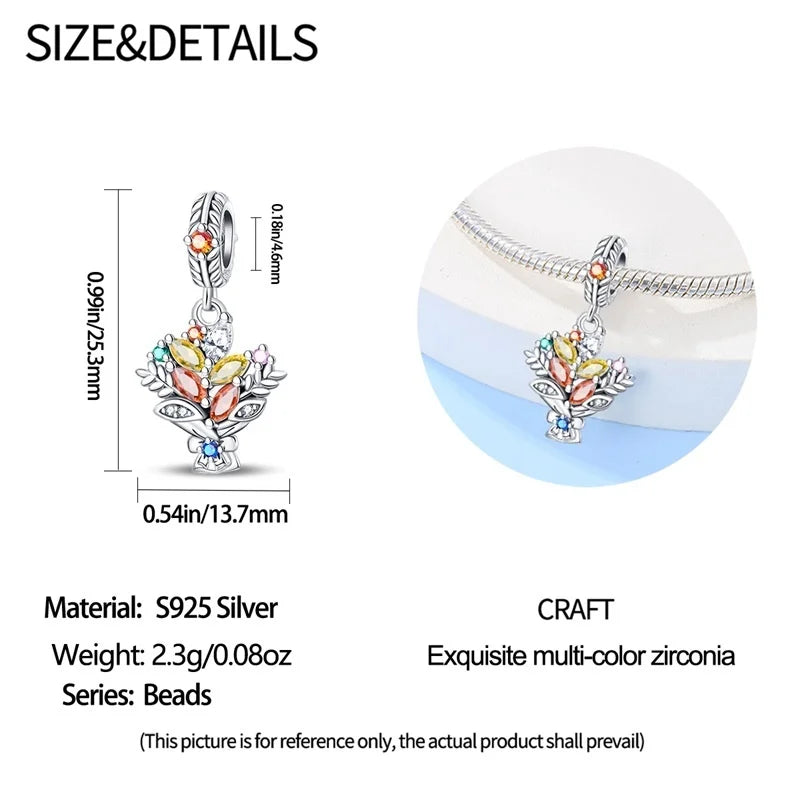 925 Sterling Silver Squirrel & Maple Leaf Charm | Shiny Zircon Autumn Beads Fit Pandora Bracelet DIY Jewelry