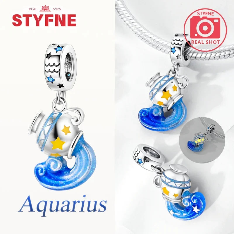 925 Sterling Silver Luminous Constellation Zodiac Charm – Scorpio, Aries, Cancer Pendant Bead Fit Original Pandora Bracelet Women Jewelry