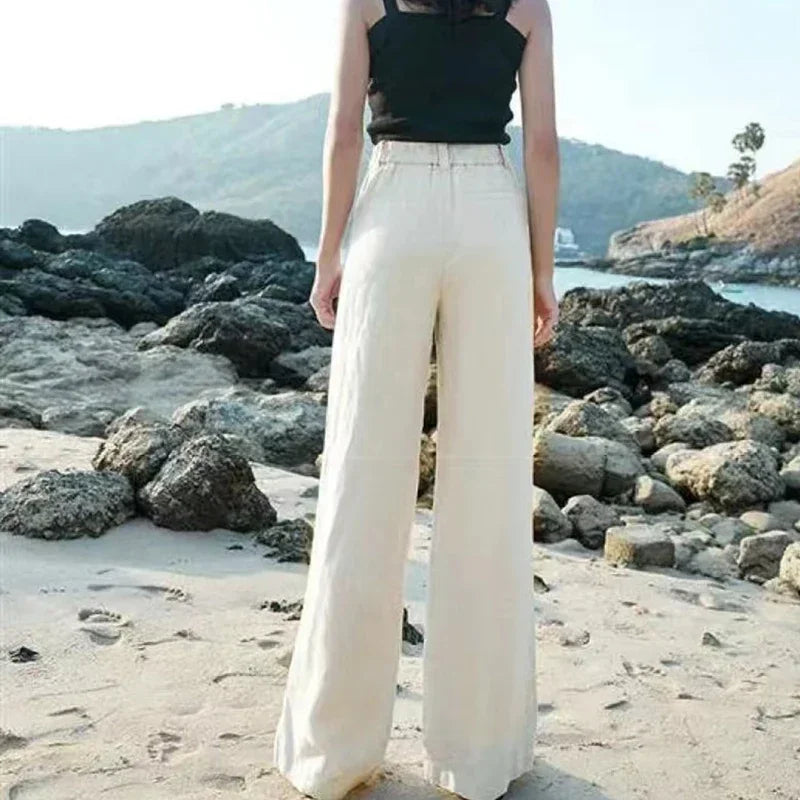 Women’s Summer Baggy Cotton Linen Pants | High Waist White Wide Leg Casual Trousers