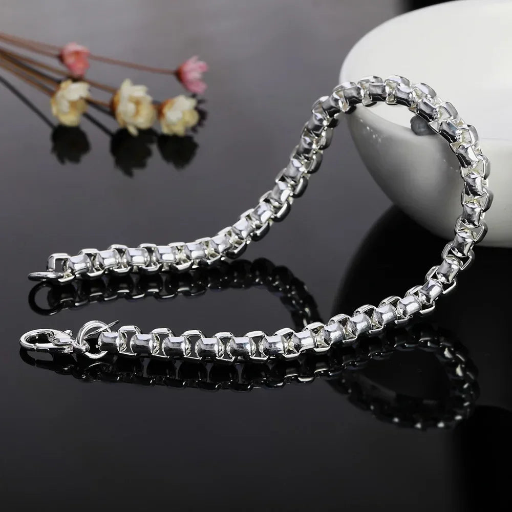 Wholesale 925 Sterling Silver 4mm Round Box Chain Necklace & Bracelet Set 45-60cm