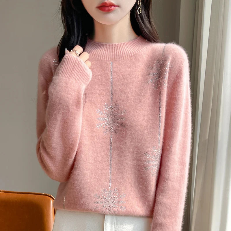 Women Christmas Sweater – Mock Neck Long Sleeve Thick Warm Pullover | Autumn Winter Knitted Loose Jumper Red
