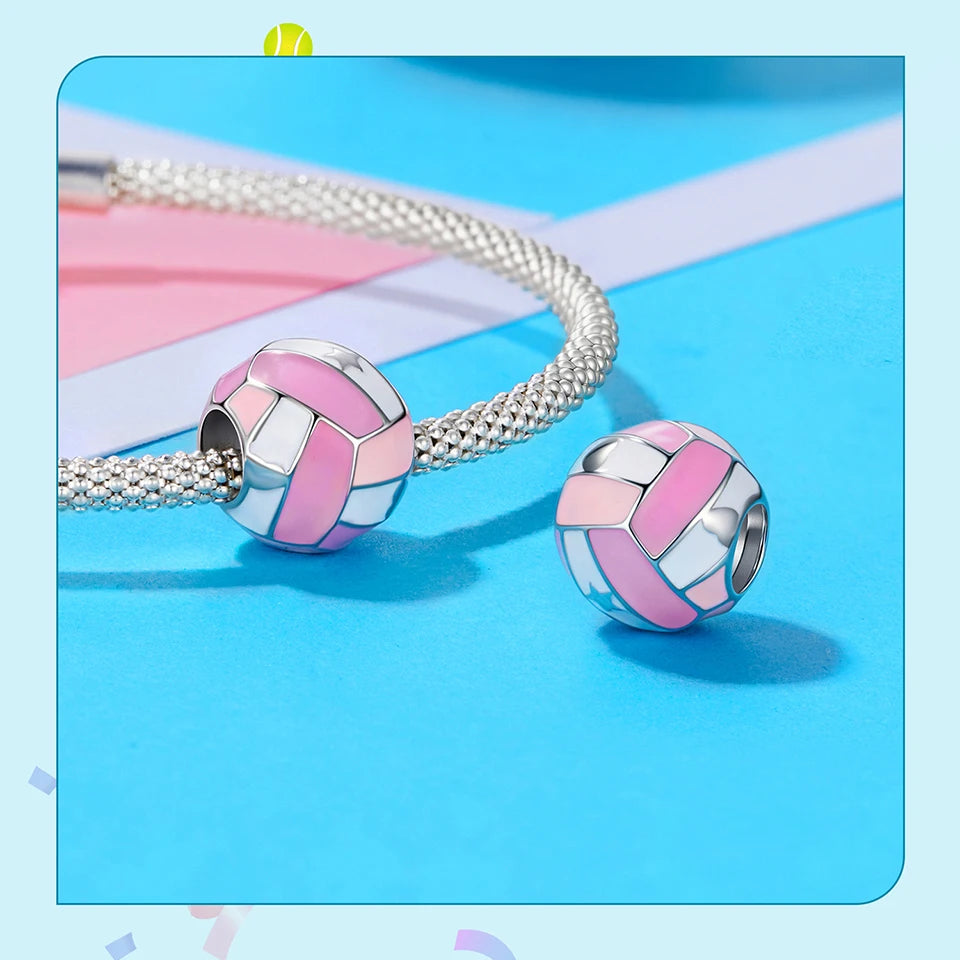 BISAER 925 Sterling Silver Ball Series Charms – Football, Volleyball, Tennis & Basketball Beads Fit Pandora Bracelet DIY Jewelry