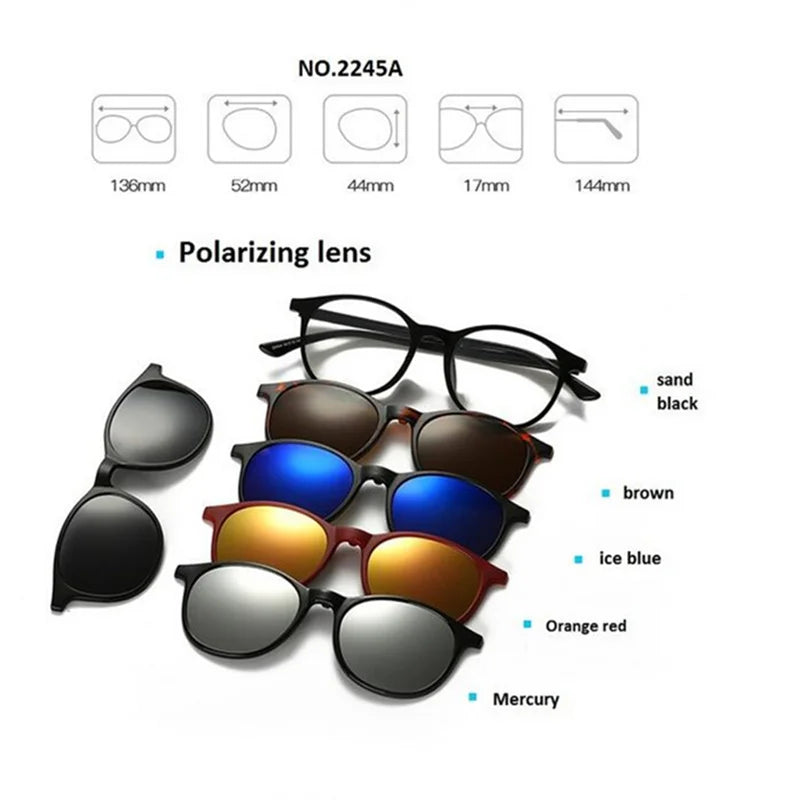 GSBJXZ Fashion Myopia Clip Sunglasses – Men & Women Polarized Clip-On Prescription Glasses | 5 Clip Set 0 to -4.0