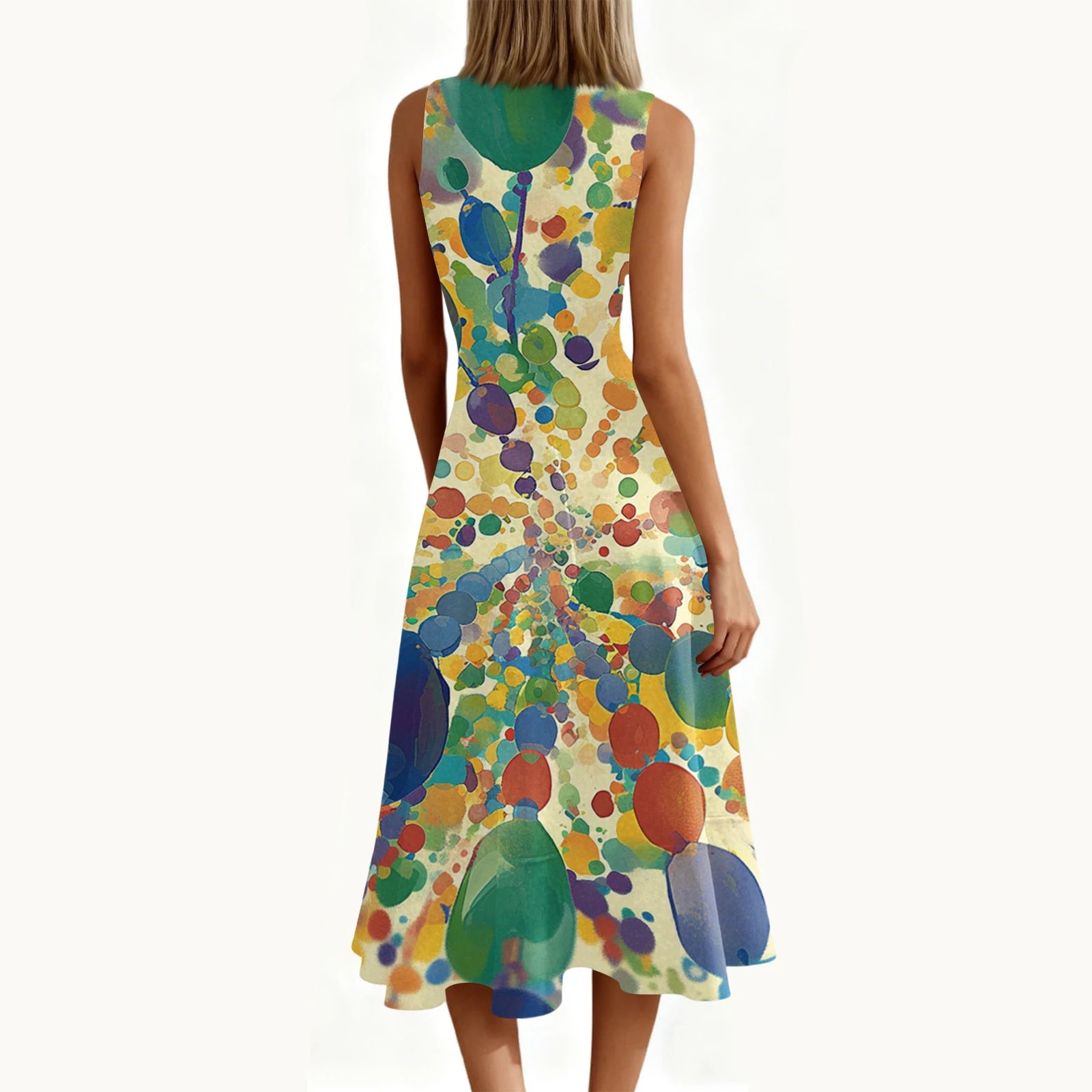 Carnival Women's Dress 🎉 Ruffled Printed Casual Dress 👗 Sleeveless Round Neck Stylish Festival Costume ✨