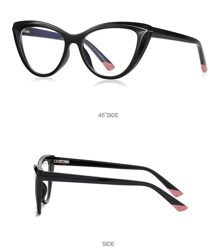 Blue Light Blocking Nearsighted Glasses – Cat Eye Spring Leg Prescription Spectacles for Women (-0.5 to -6.0)
