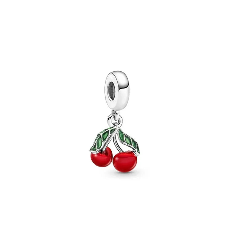 New 925 Sterling Silver Strawberry Cherry Pearl Shell Charm | Fit Original European Bracelet DIY Exquisite Jewelry