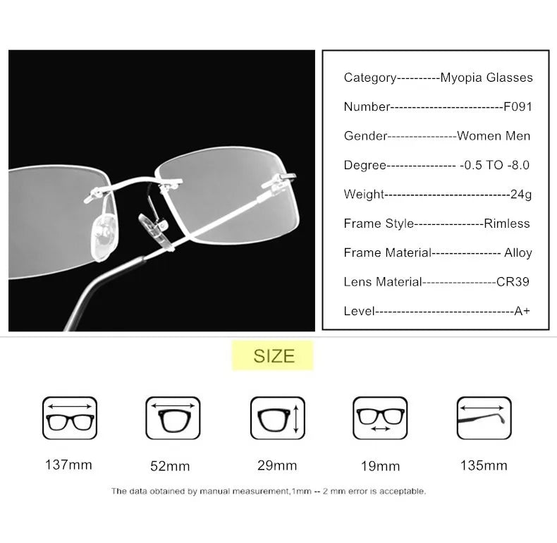 Titanium Alloy Rimless Glasses – Custom Prescription Eyewear for Men & Women | Anti Blue Ray & Photochromic Lenses