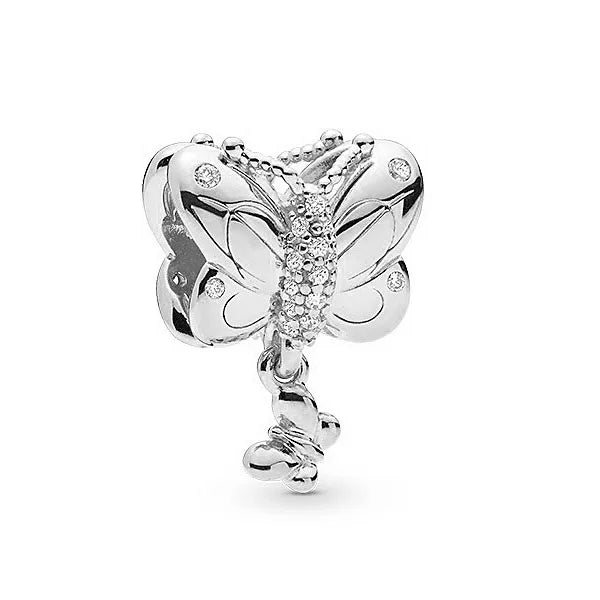 Hot Selling 925 Sterling Silver Blue Heart-Shaped Bead with Feather Pendant | Fit European Original Bracelet DIY Exquisite Jewelry