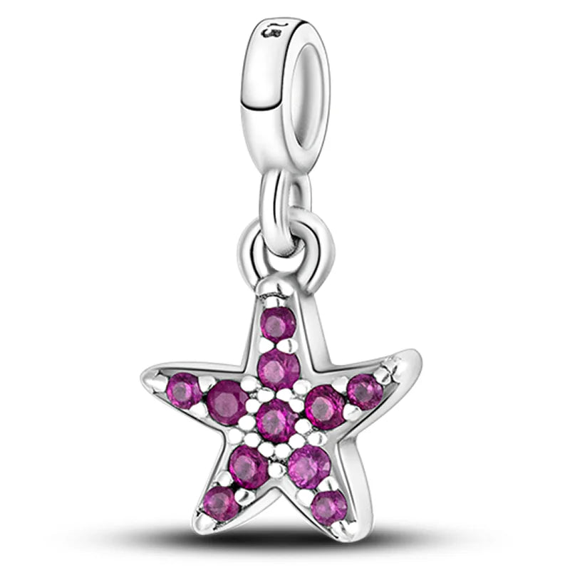 925 Sterling Silver Colorful Charms – Rose, Crown, Rainbow & Heart Dangle Beads Fit Pandora Bracelet & Necklace