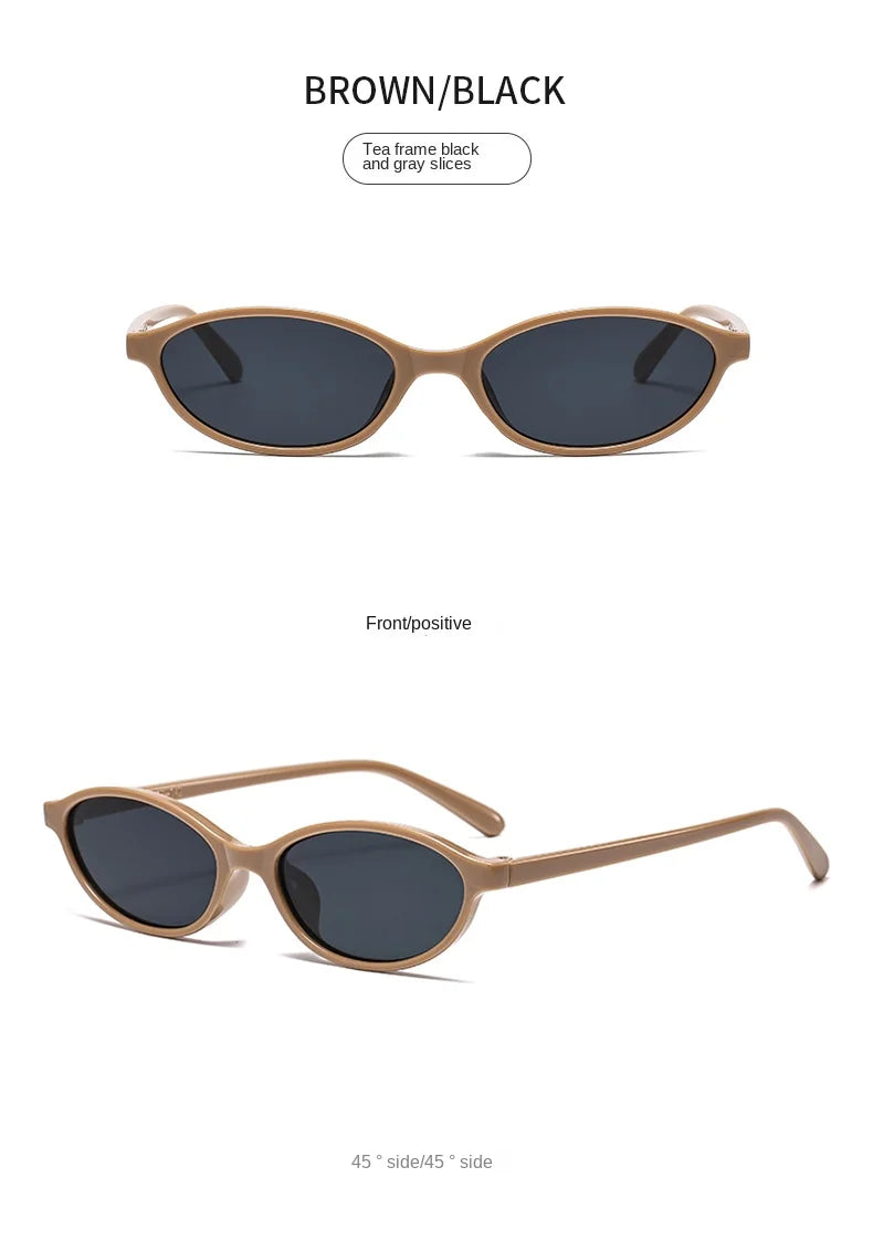 Retro Oval Frame Sunglasses – Fashion Personalized Trendy Small Frame Punk Cat Eye Sunshade Sun Protection Glasses
