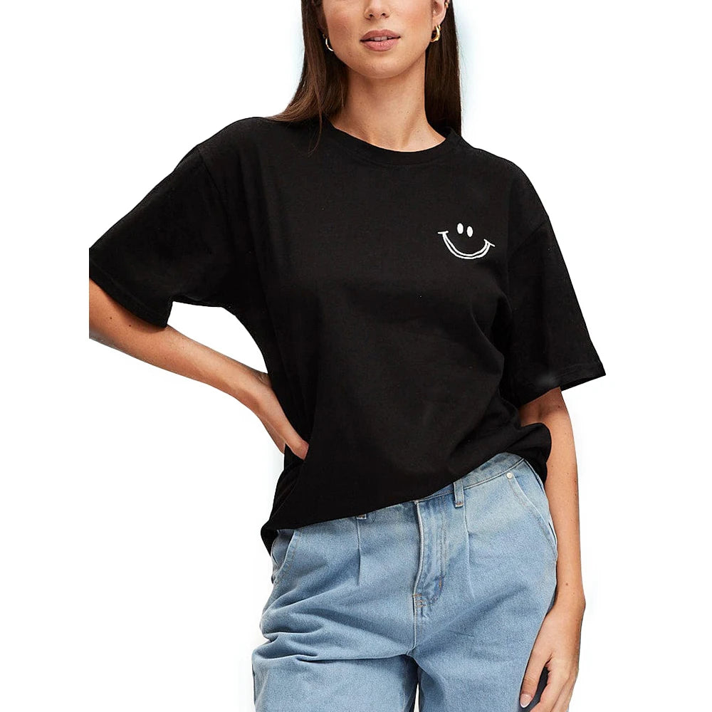Plus Size Women’s 2025 Cartoon Pattern Drop Shoulder T-Shirt – Polyester Casual & Office Top 🐱✨