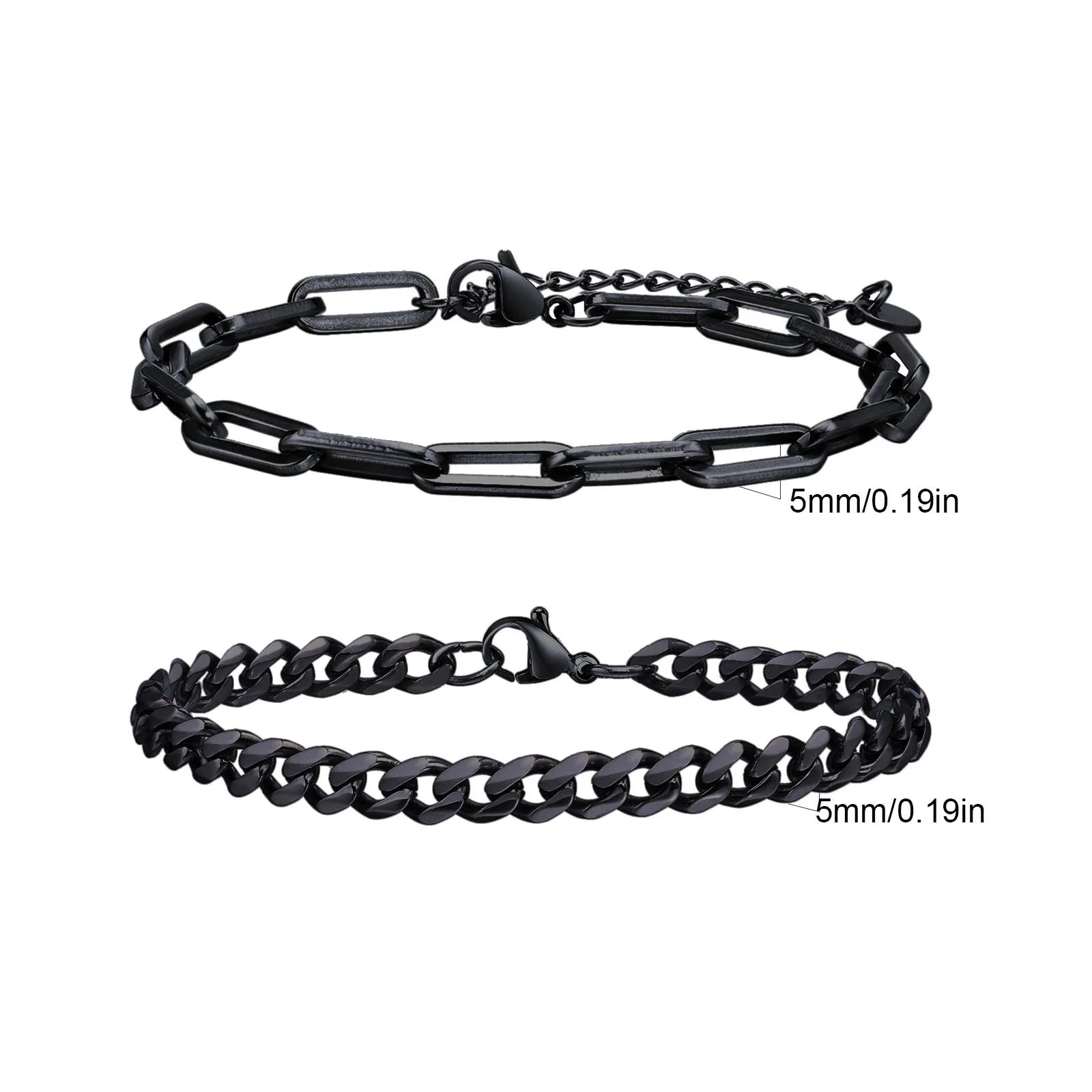 2PCS Men’s Chain Bracelets – Silver, Gold & Black Stainless Steel Twisted Rope Cuban Chain