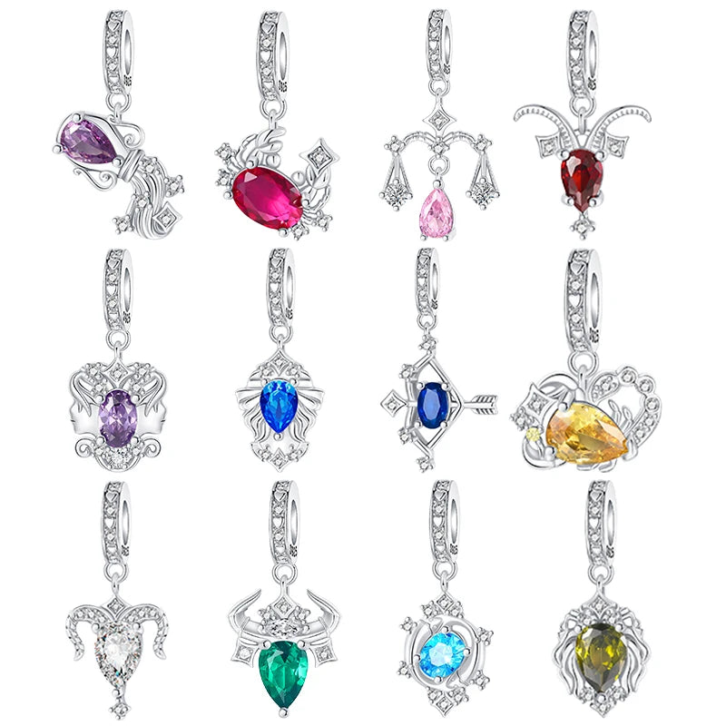 925 Sterling Silver Birthstone Love Pendant Charm | January–December Zircon Bead for Bracelet & Necklace DIY Jewelry Gift