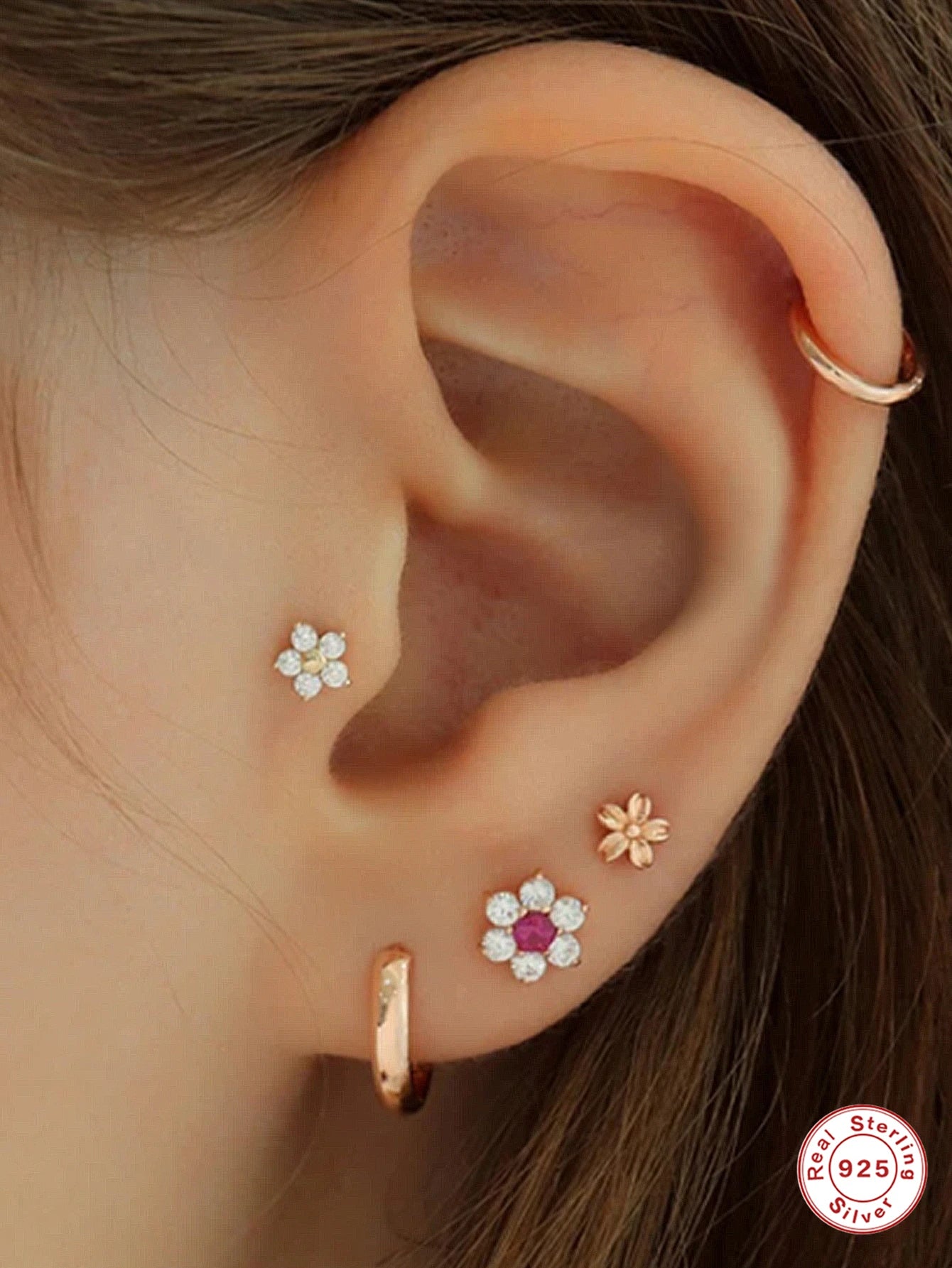 Aide 925 Sterling Silver Geometric Multi Piercing Stud Earrings for Women – K Gold Tassel Elegant Jewelry Gift