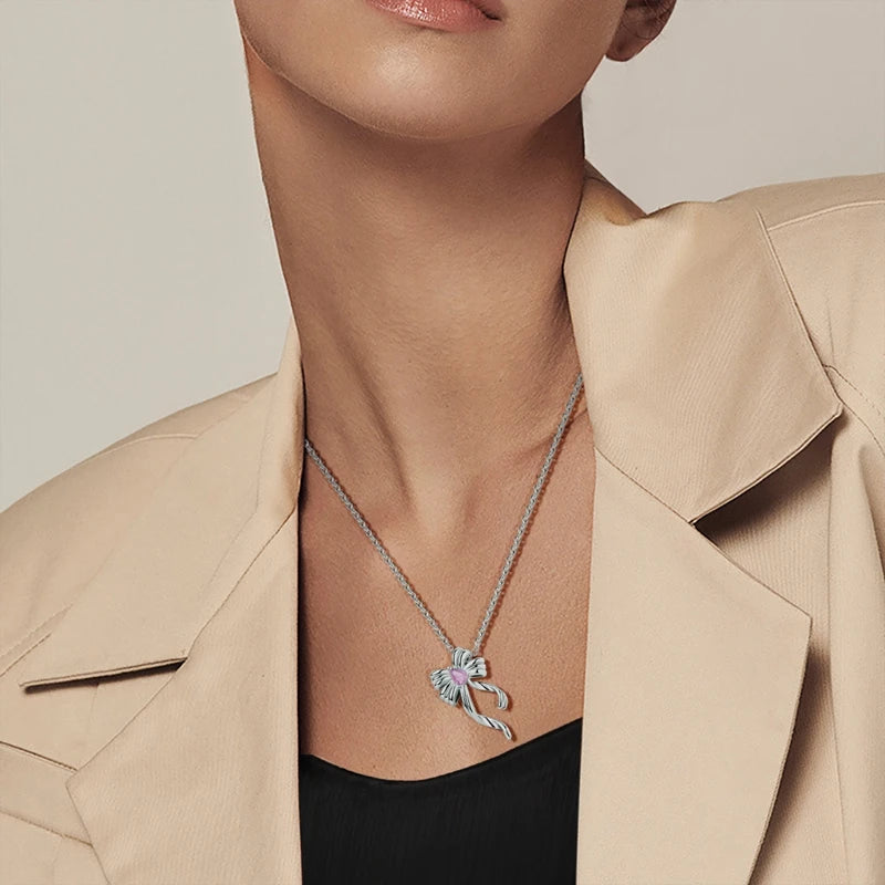 925 Sterling Silver Pink Heart & Infinity Necklace for Women Engagement Jewelry Gift