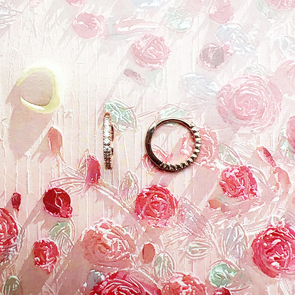 French Setting Rose Gold Hoop Earrings – Solid 925 Sterling Silver Hinged Earrings for Women Romantic Fine Jewelry Gift