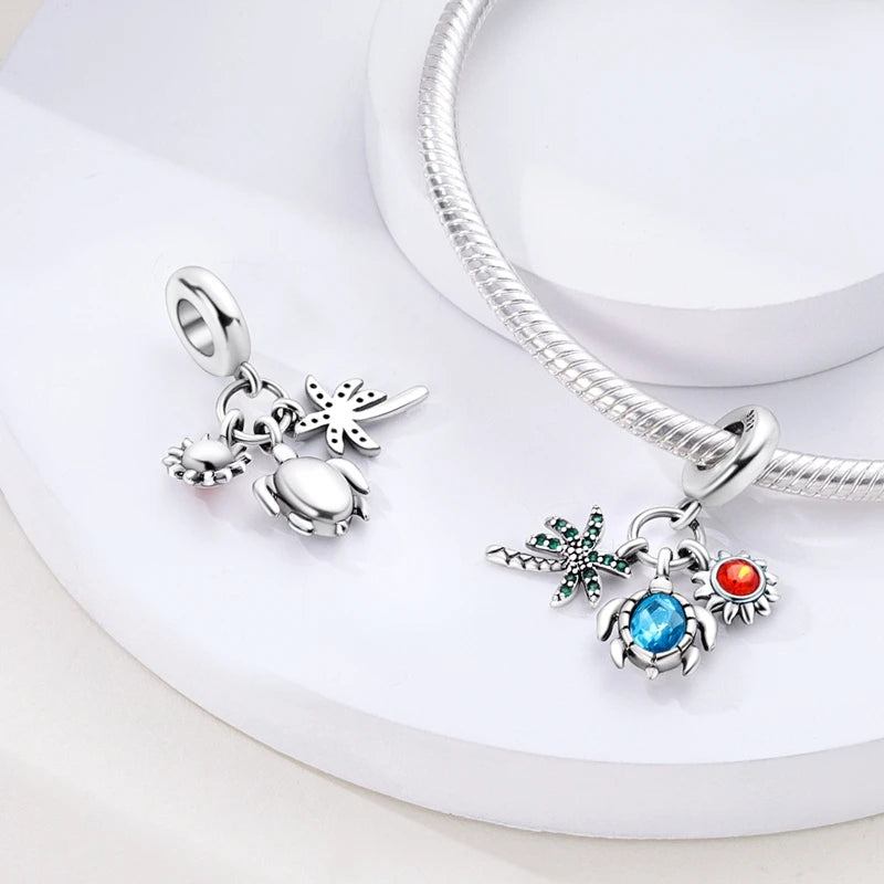 New Summer Ocean Silver Plated Sea Turtle & Starfish Shell Charm | DIY Bracelet Jewelry for Women